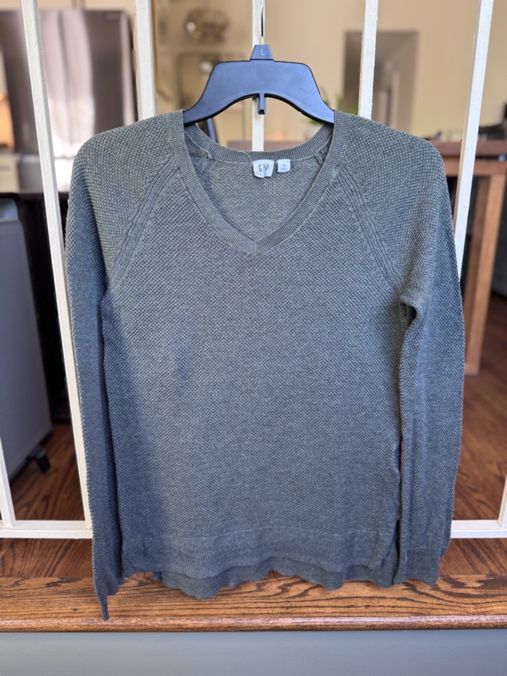 GAP Olive V-Neck Knit Sweater